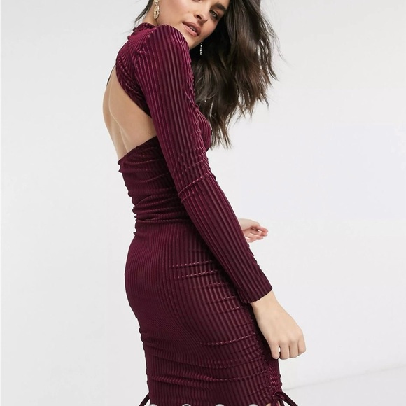 ASOS Design Maroon Velvet Dress size 0 - Picture 2 of 11